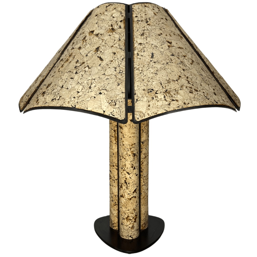 Large Cork and Black Metal Table Lamp, Germany, 1970s