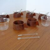 Swedish teak tray with tea cups by Jie Gantofta, 1960s, set of 7.