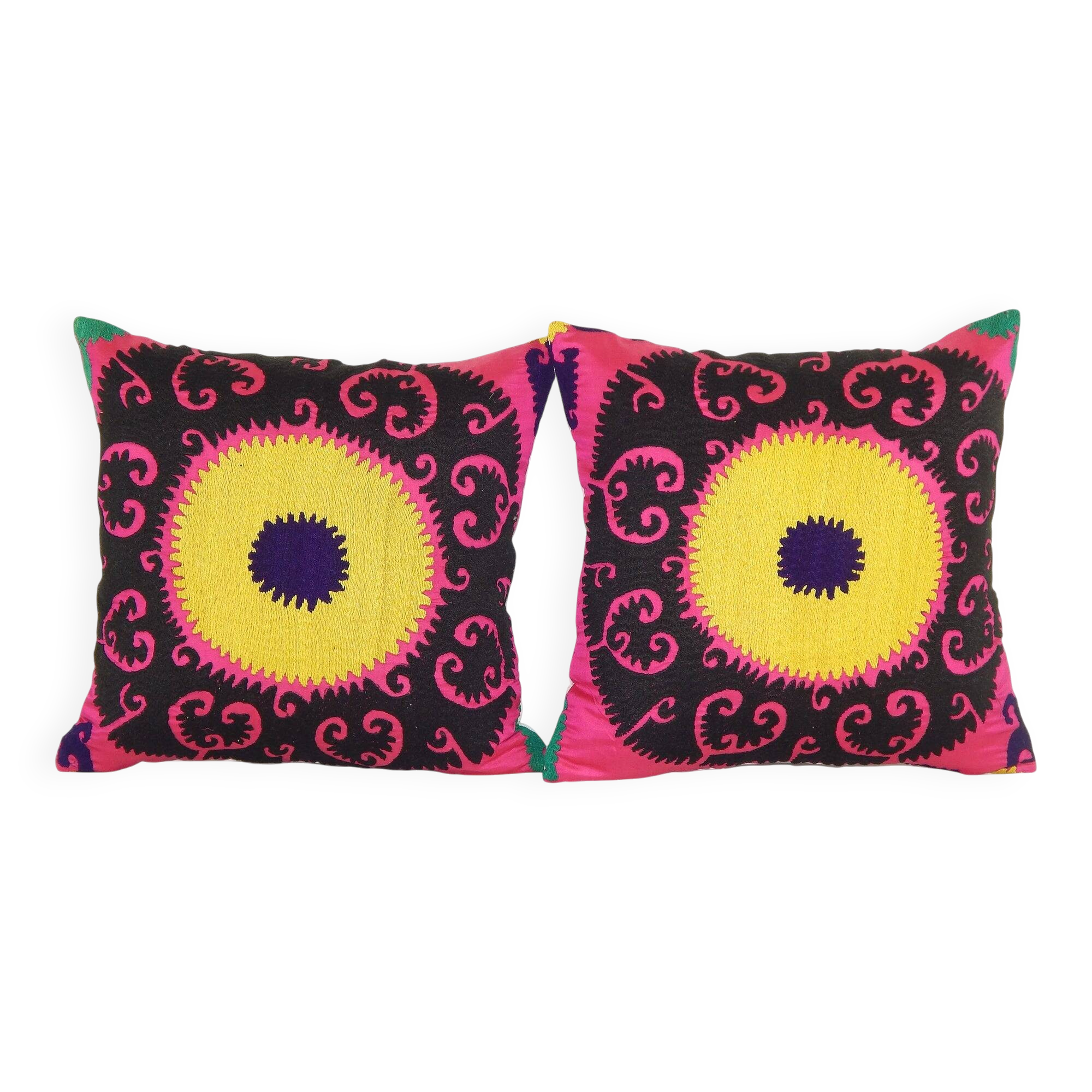Set of 2 vintage embroidered cushion covers 41x41 cm