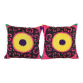 Lot de 2 housses de coussin brodées vintage 41x41 cm