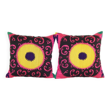 Lot de 2 housses de coussin brodées vintage 41x41 cm