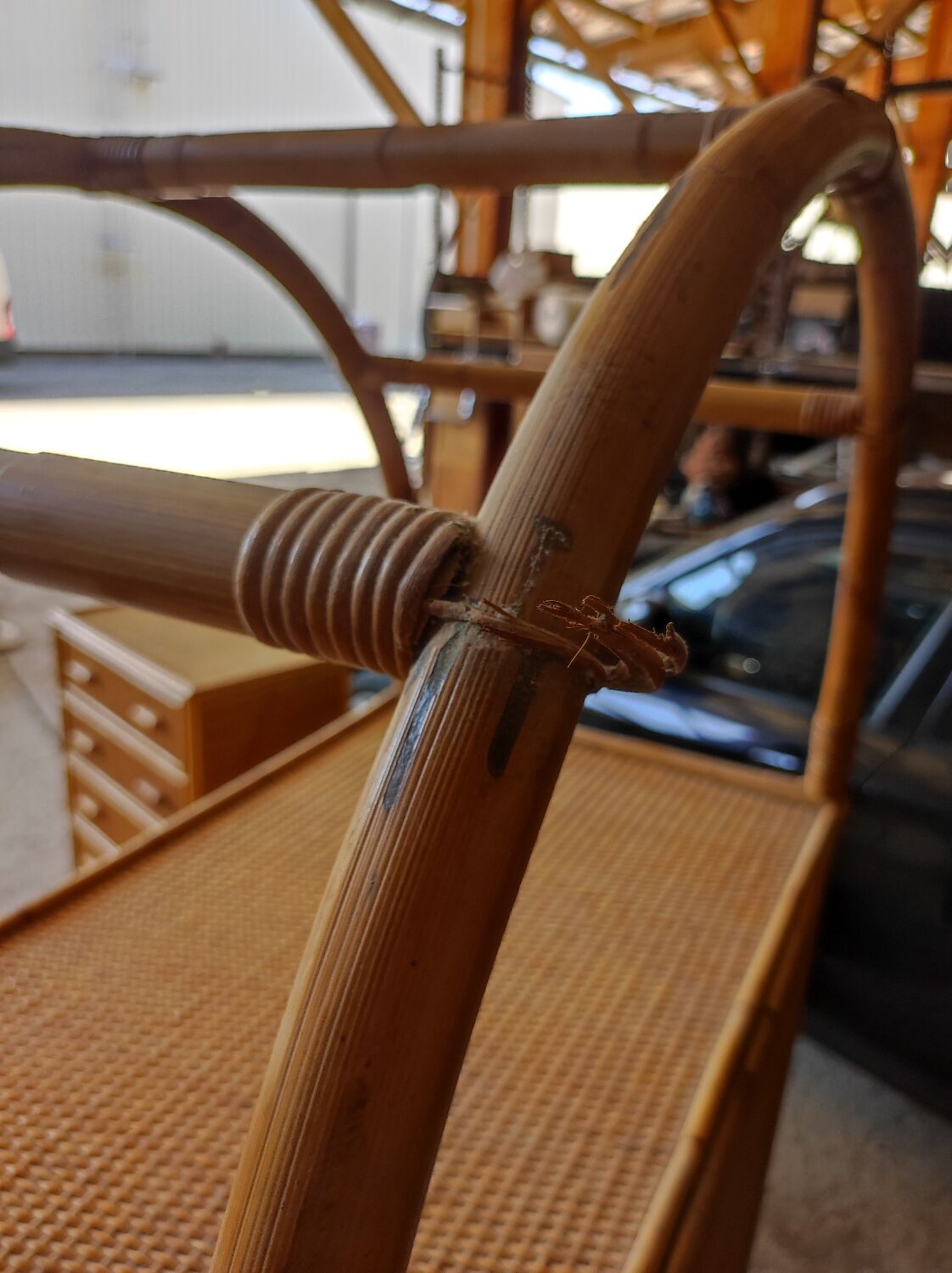 Two-door wicker and bamboo wardrobe