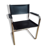 Vintage armchair model cantilever S34 in chrome tubular steel and black leather