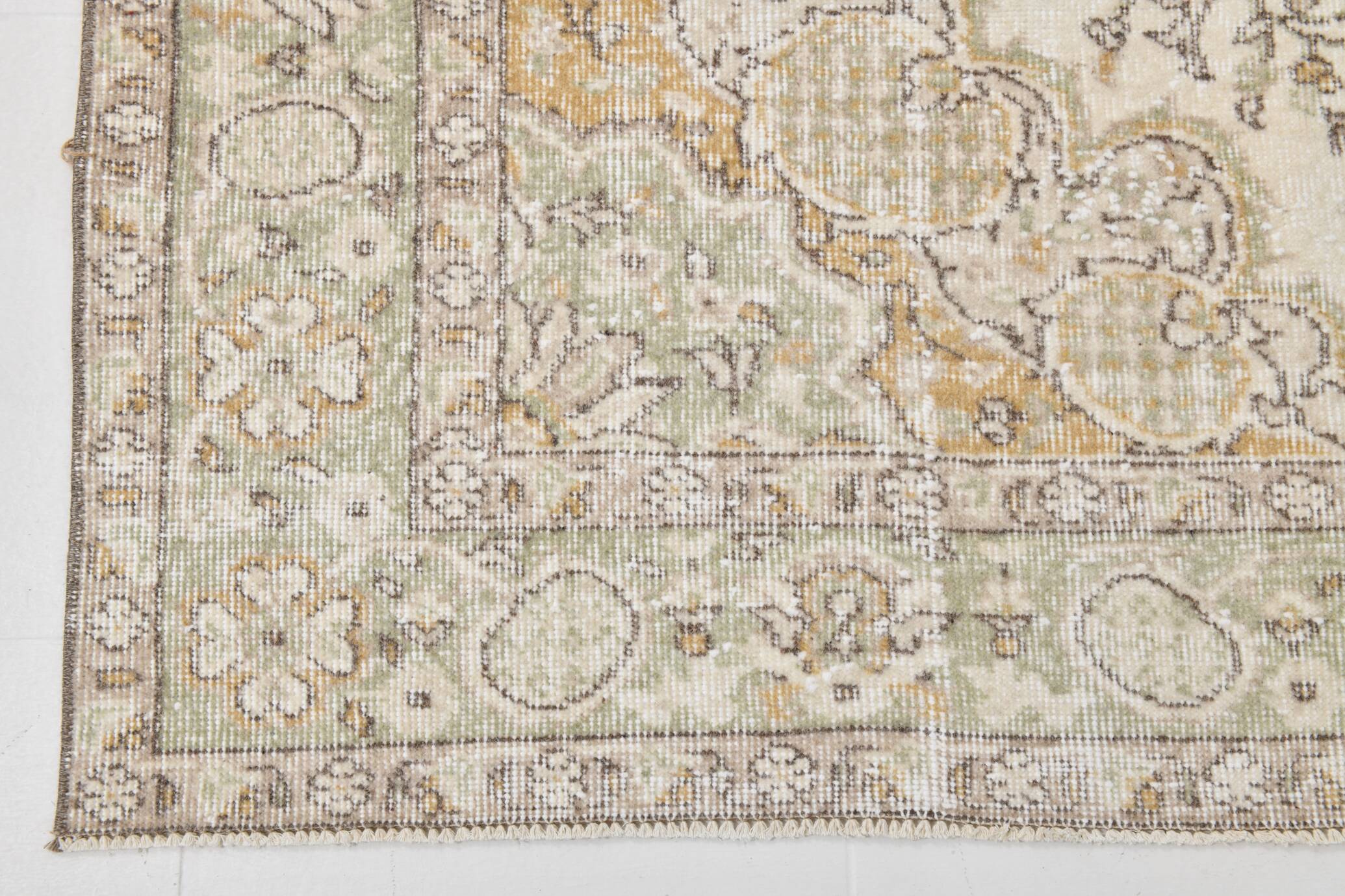 5x9 Light Green & Beige Madallion Corners Vintage Rug, 166x268Cm