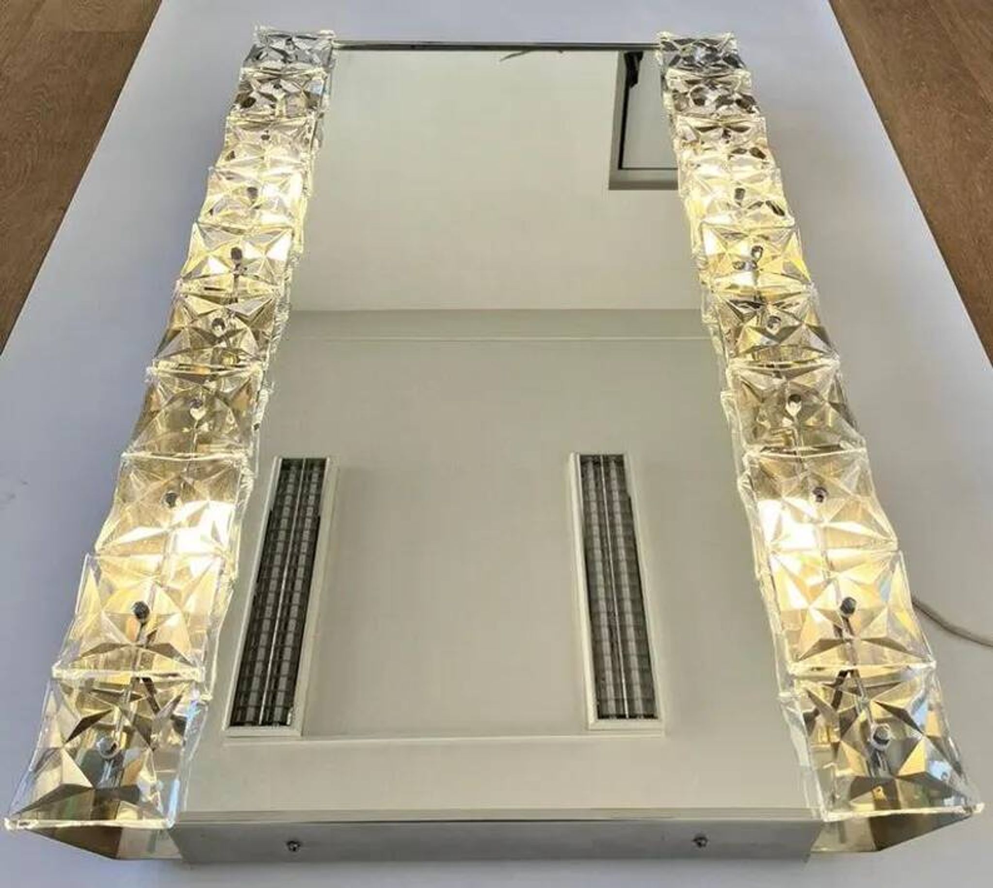 Large Midcentury Illuminated / Backlit Crystal Mirror Kinkeldey, Germany, 1970s