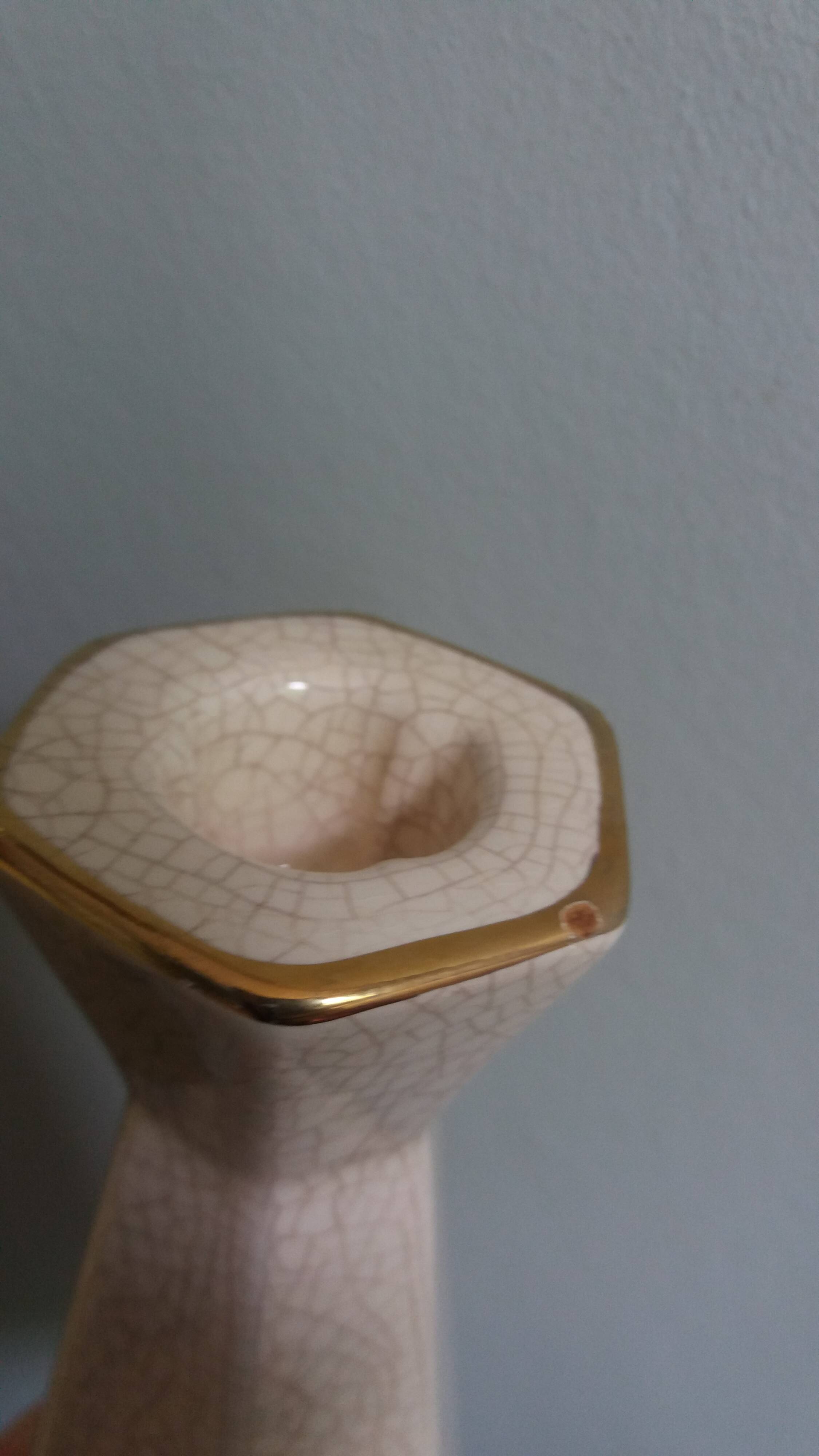 Ceramic candlestick with crackled glaze and gilding, Art Deco