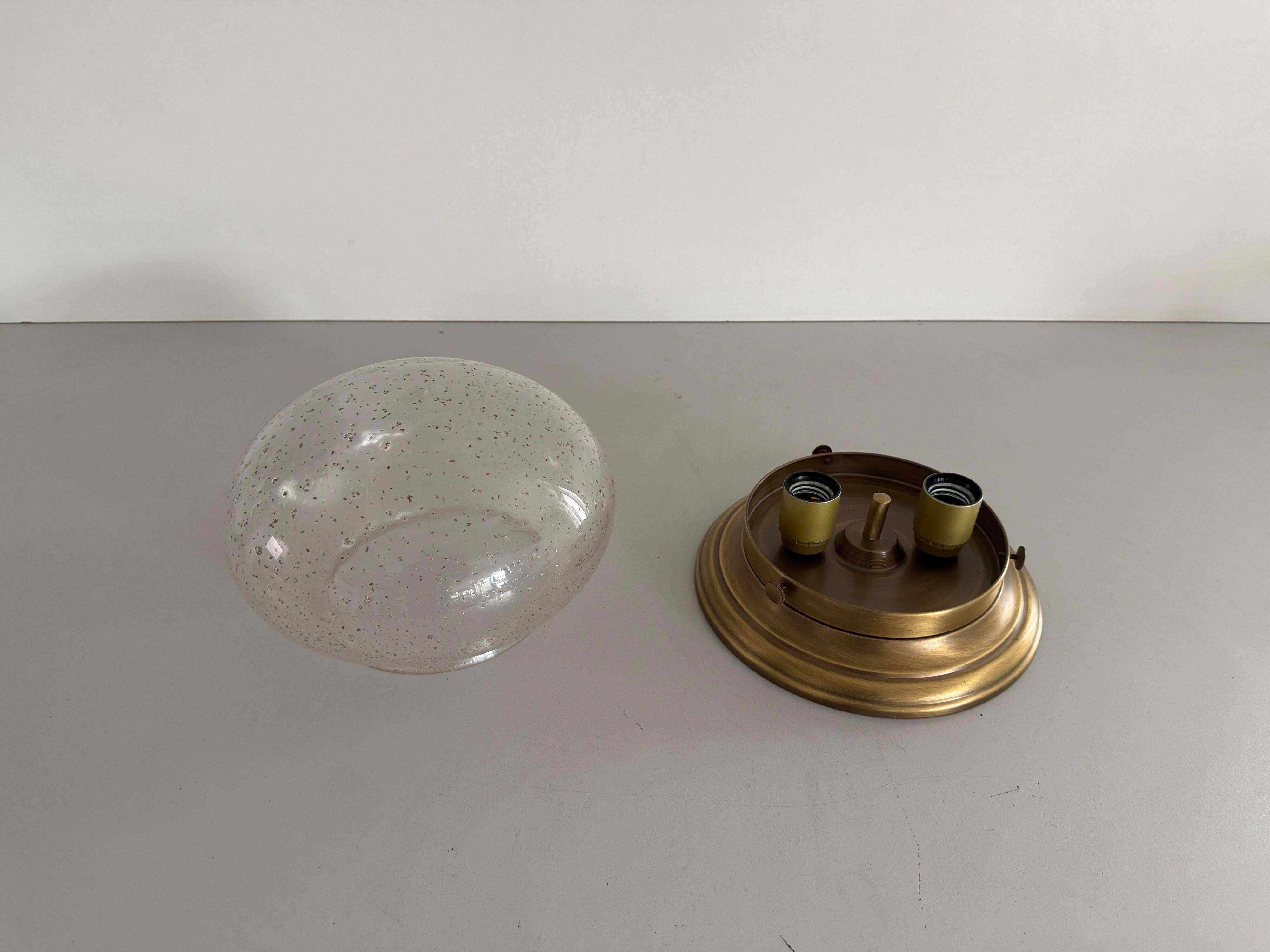 Flush glass shade with bubble pattern and brass base by Hillebrand, 1960s, Germany.