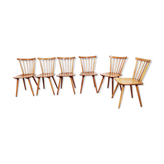 6 chaises à barreaux bistrot années 60