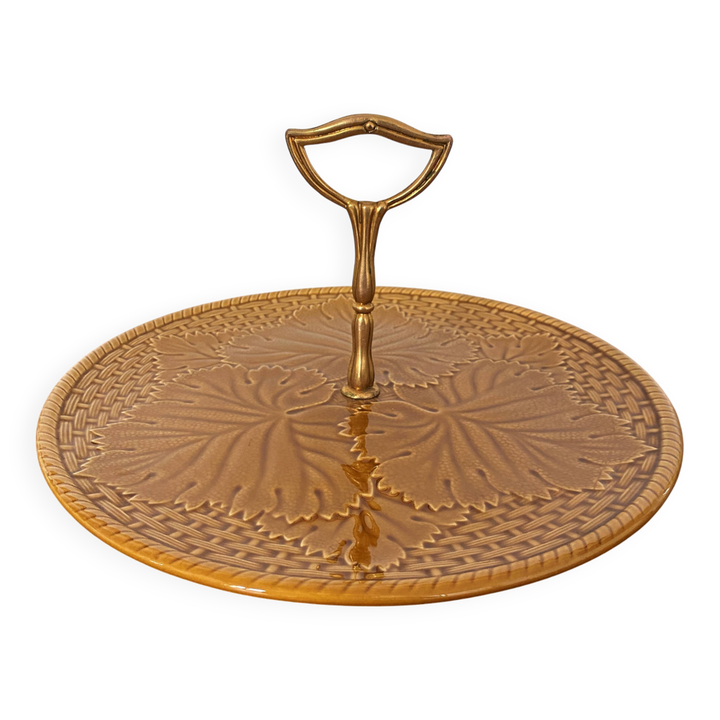 vintage plateau serviteur a fromage en bois feuille et mosaique