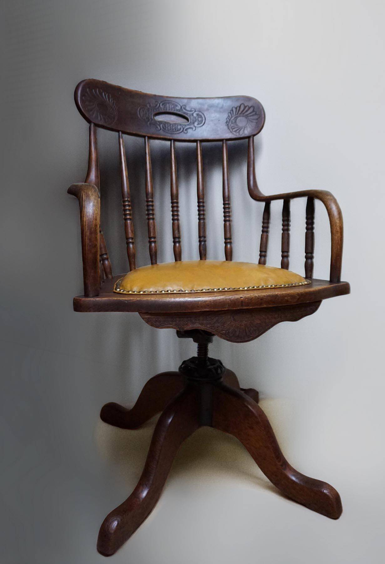 Antique Oak Revolving Office Desk Chair