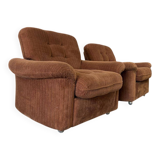 Set of 2 vintage ribbed brown armchairs