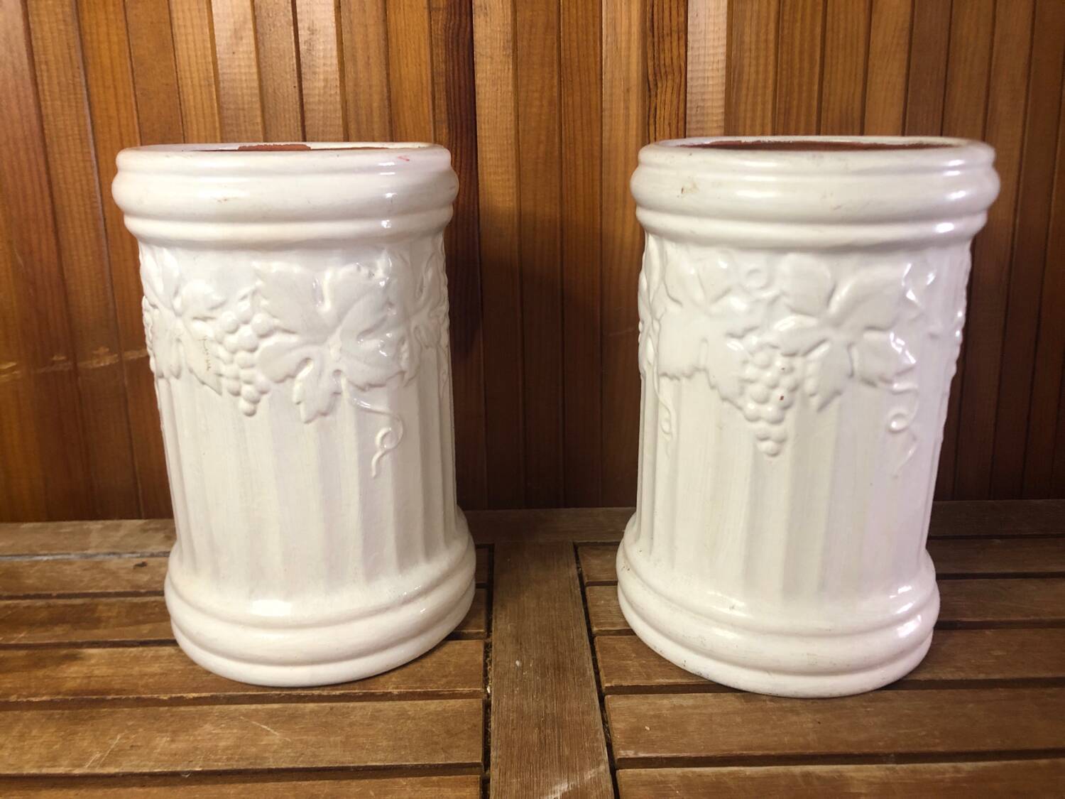 Pair scheurich keramik vase white ceramic vines decor #a471