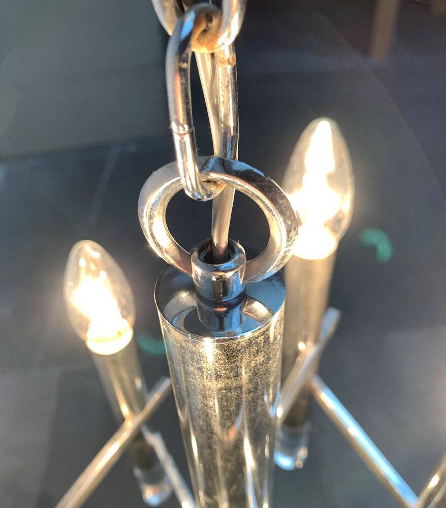 Italian chrome and acrylic chandelier from the space age mid-century by Gaetano Sciolari, 1960s.