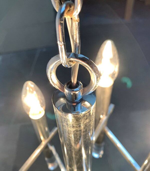 Lustre italien en chrome et acrylique de l'époque space age du milieu du siècle par Gaetano Sciolari, années 1960