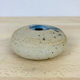 Vase boule grès à coulure bleue
