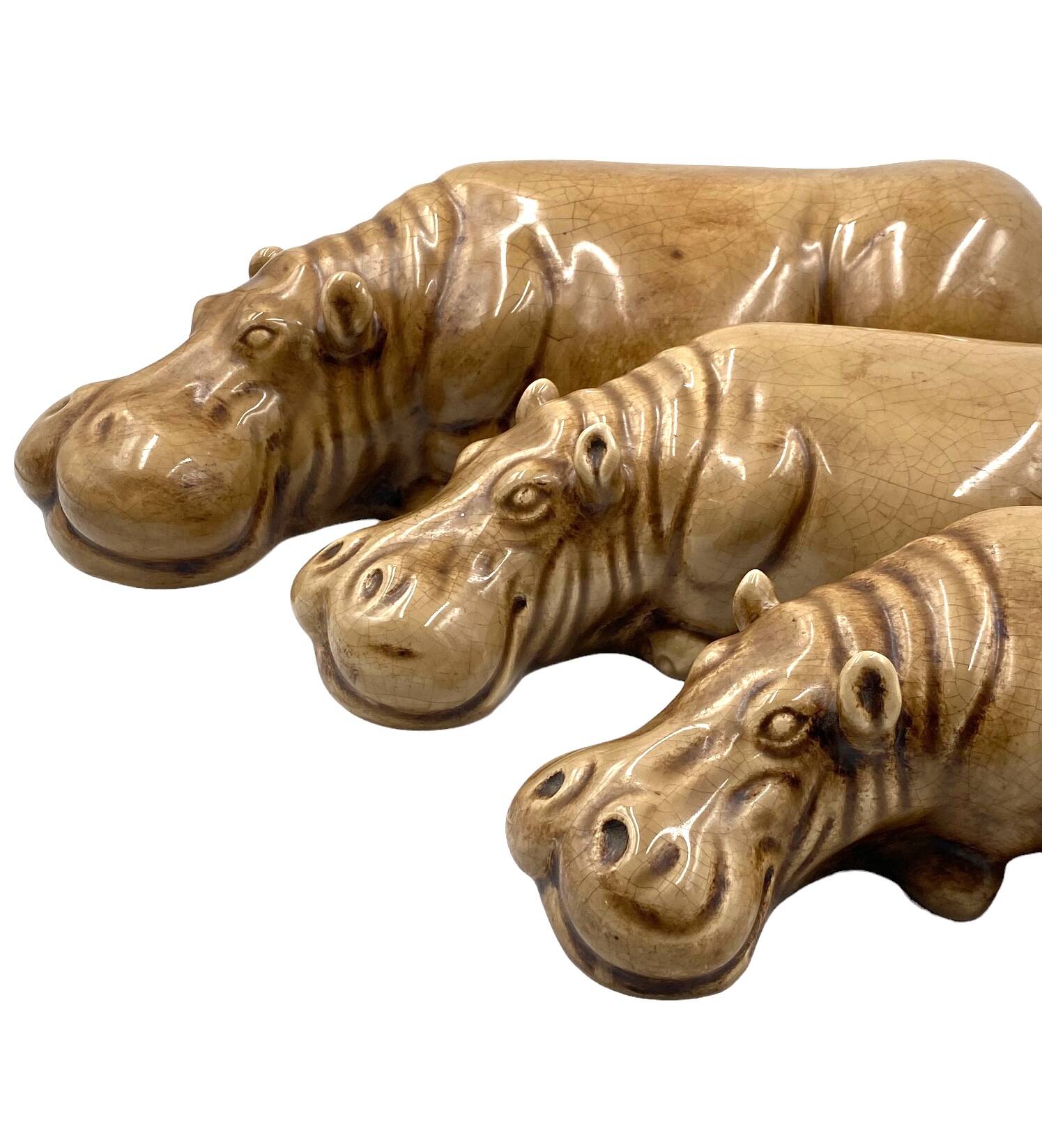 Mid-century Set of 3 ceramic hippos, Zaccagnini Italy 1950s