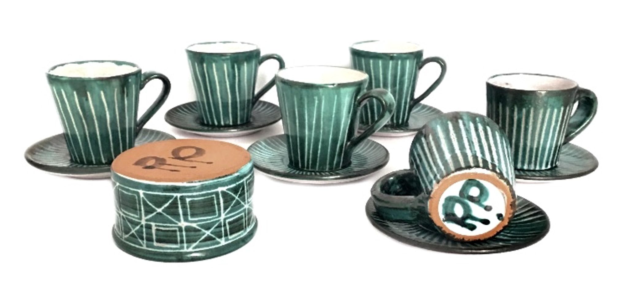Tasses à café avec soucoupes et sucrier Robert Picault Vallauris 1950/60