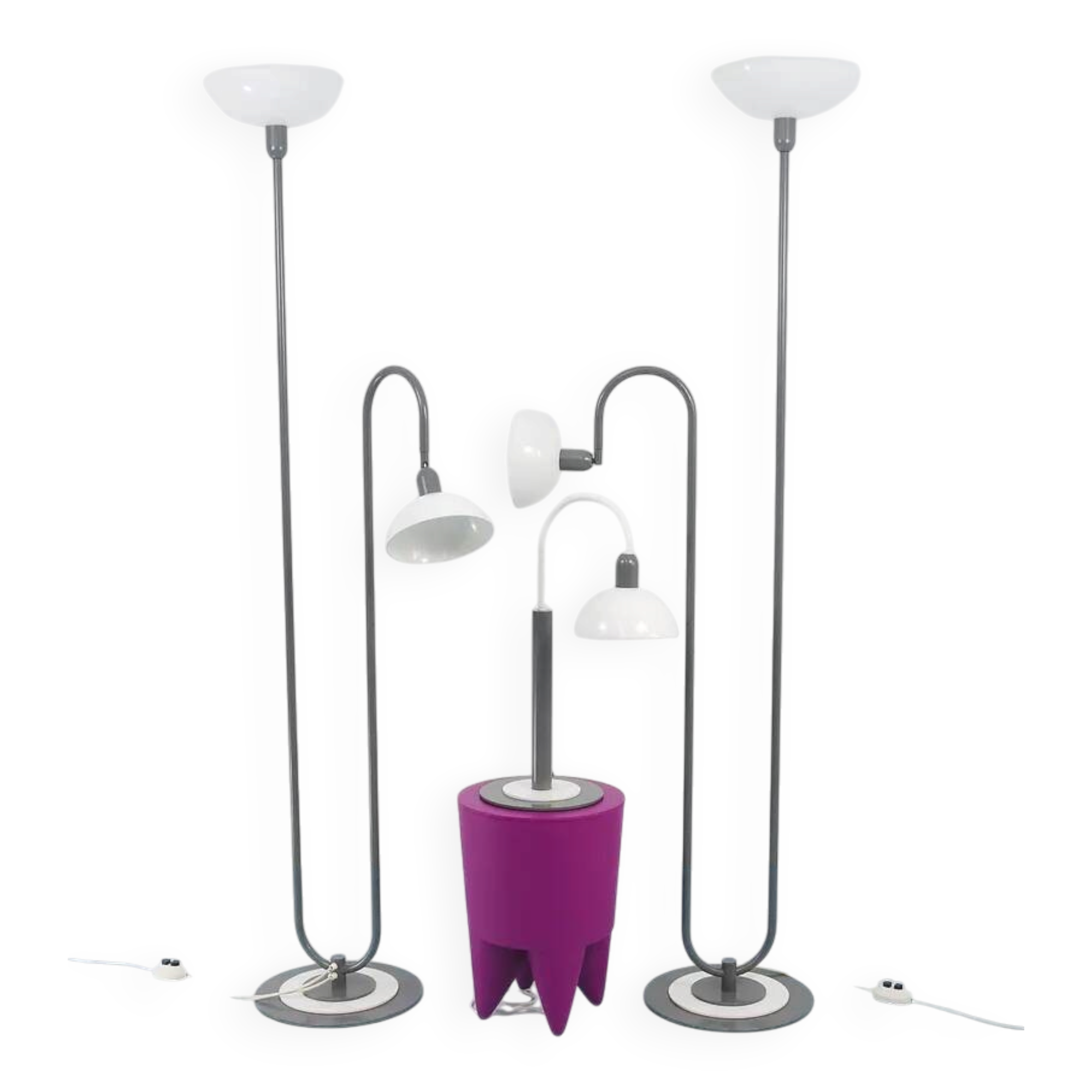 2 Postmodern 1980s Memphis Style Uplighter Floor Lamps, Torchiere, Italy, 1980s