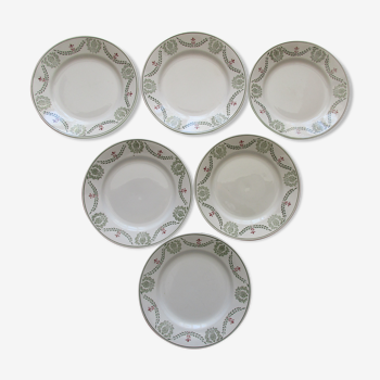 Set de 6 assiettes a decor floral et guirlande faiencerie de luneville