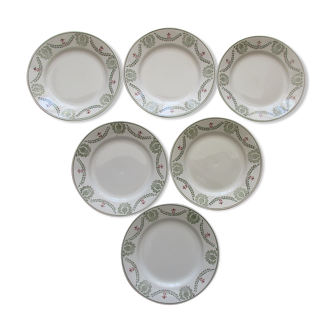 6 plates a decor floral and garland faiencerie de luneville