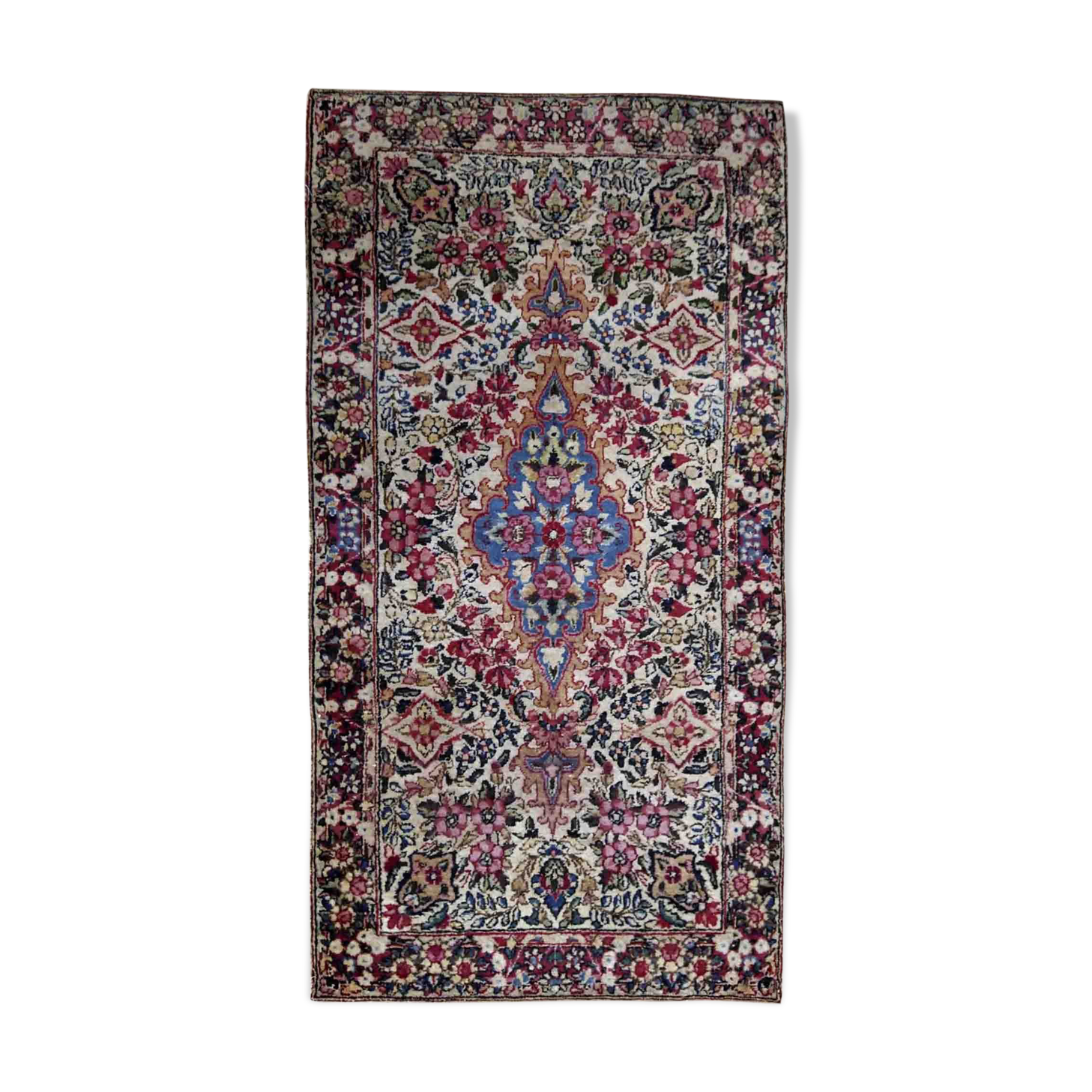 Ancient persian carpet kerman handmade 67cm x 125cm 1910s, 1b705