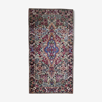 Ancient persian carpet kerman handmade 67cm x 125cm 1910s, 1b705