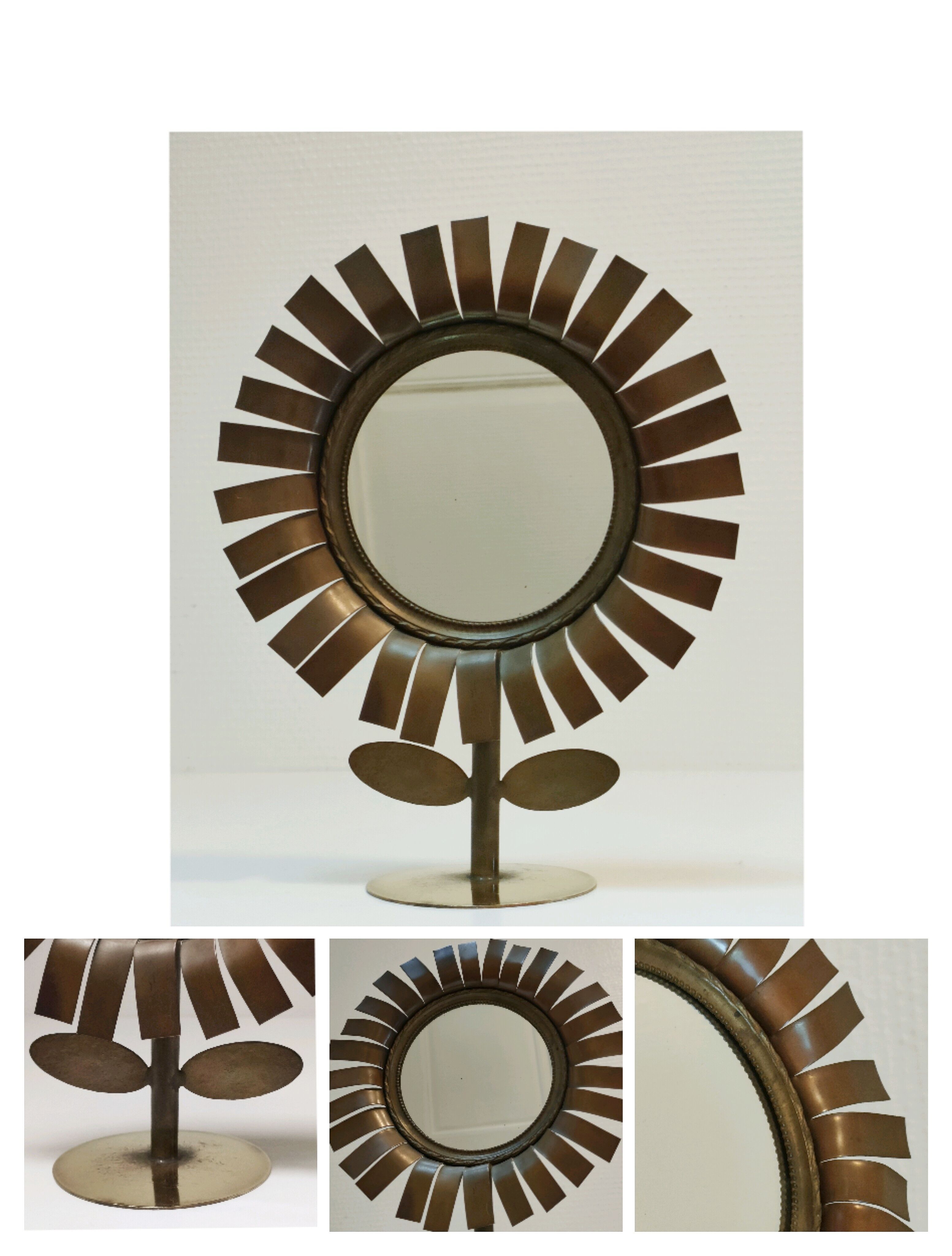 Copper and brass flower mirror by Vinay 60s