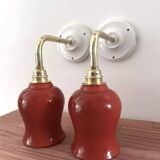 Pair of ceramic and glass wall sconces