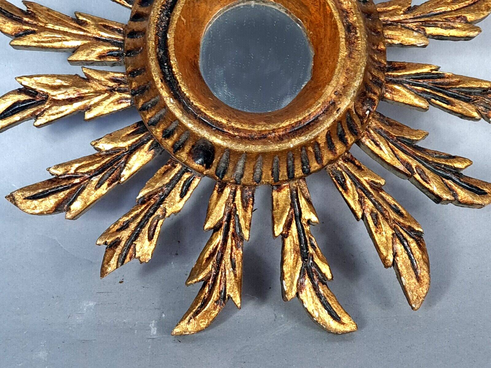 Small vintage golden wood sun mirror 50s 25x3.5 cm Good condition B537