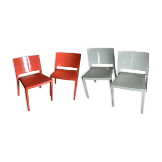 4 Kartell Lizz Chair Gloss Orange and Gloss Gray