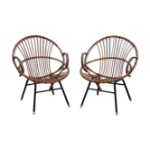 Paire de fauteuils corbeille en rotin