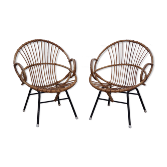 Paire de fauteuils corbeille en rotin