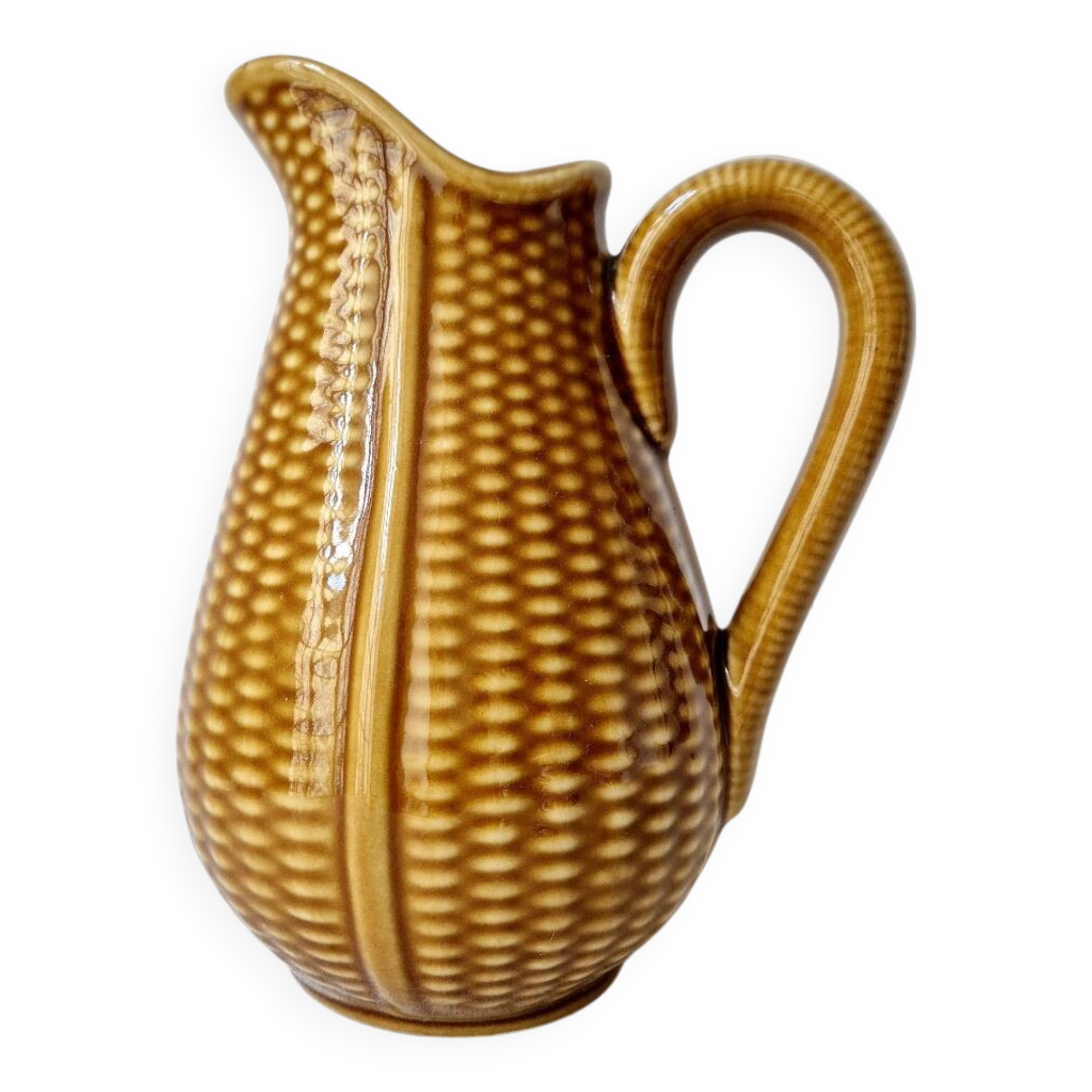 Ceramic "corn grain" pitcher in slip - Vintage