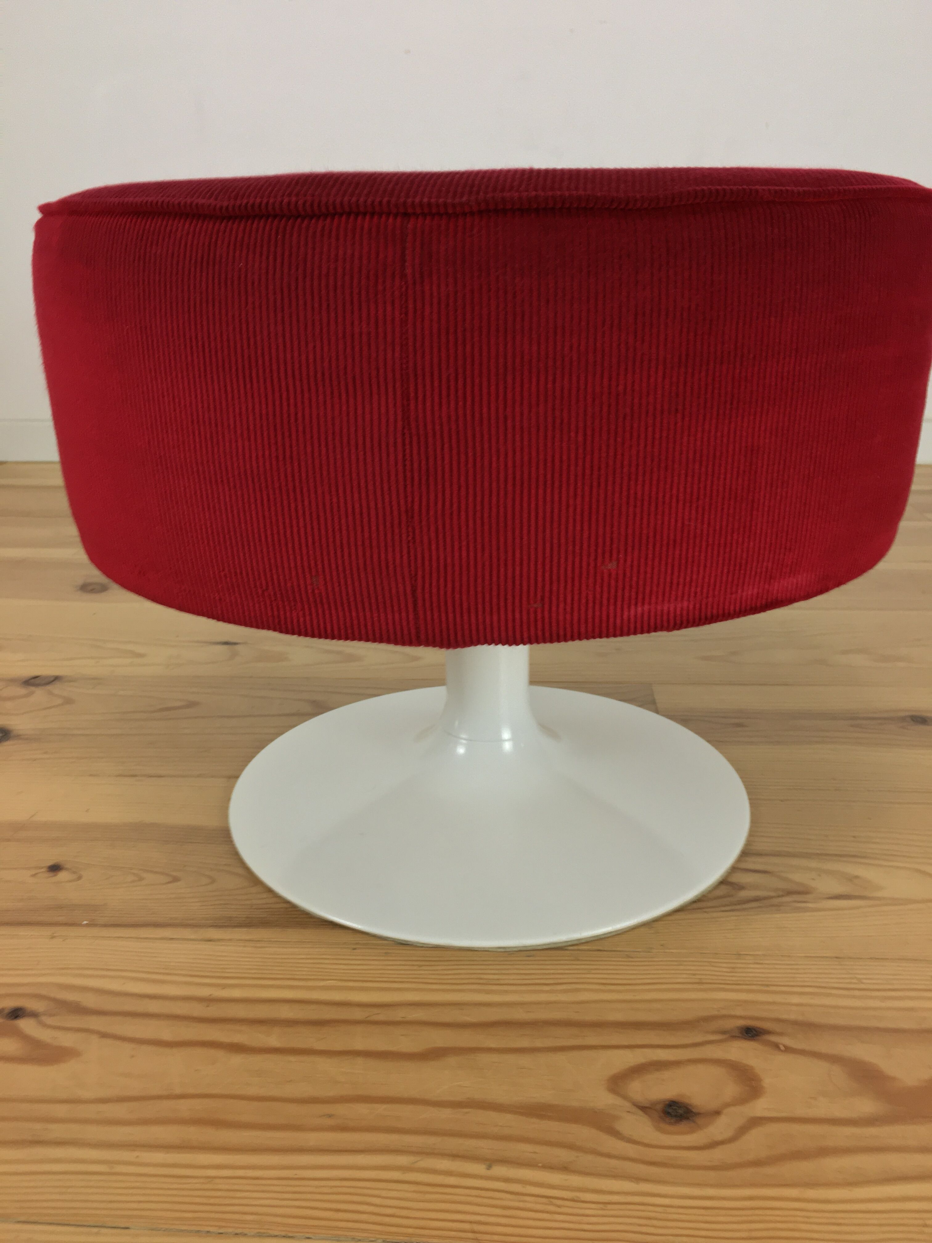 70's tulip and red velvet space age stool