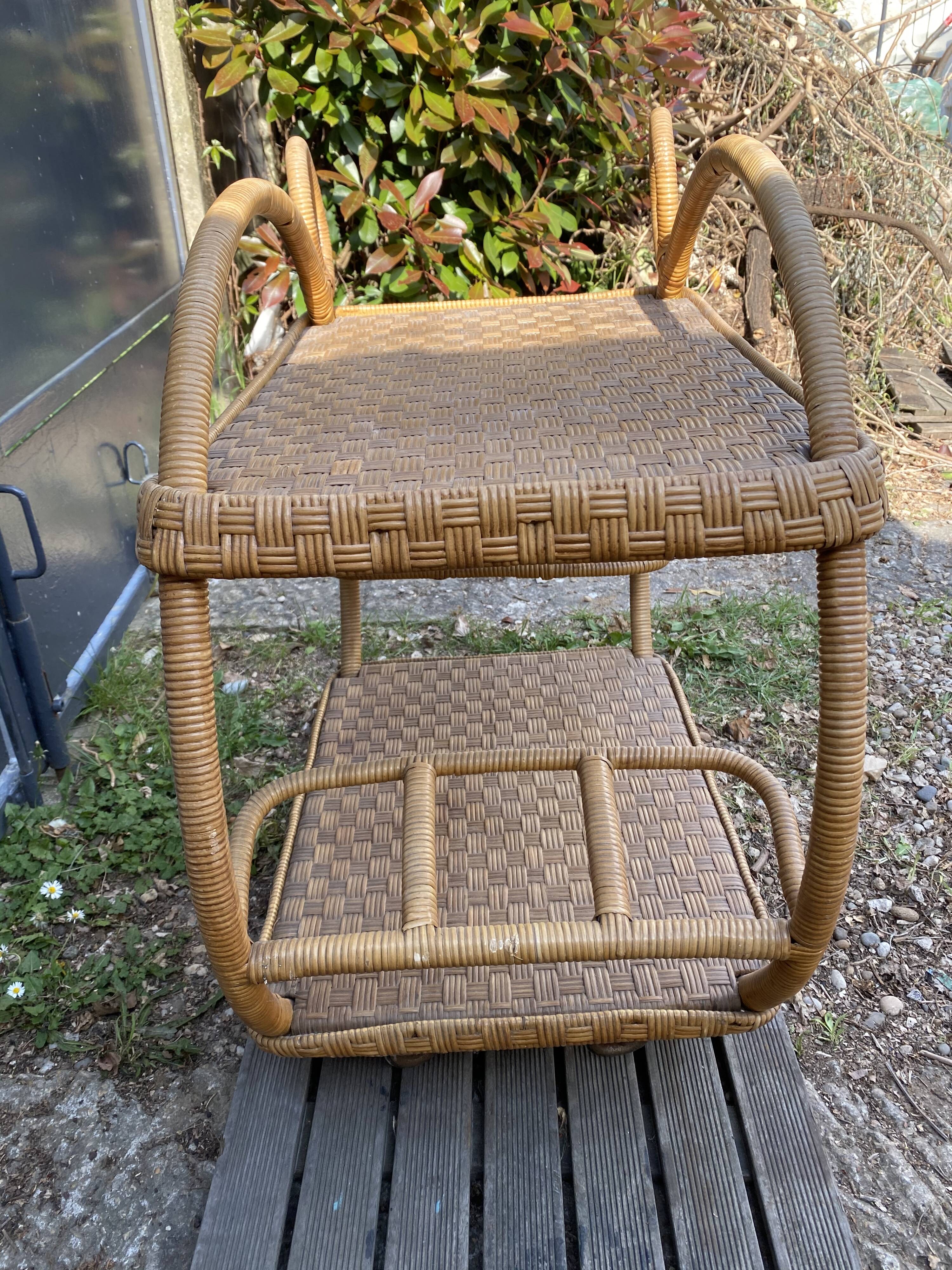 1960 Wicker Rolling Bar