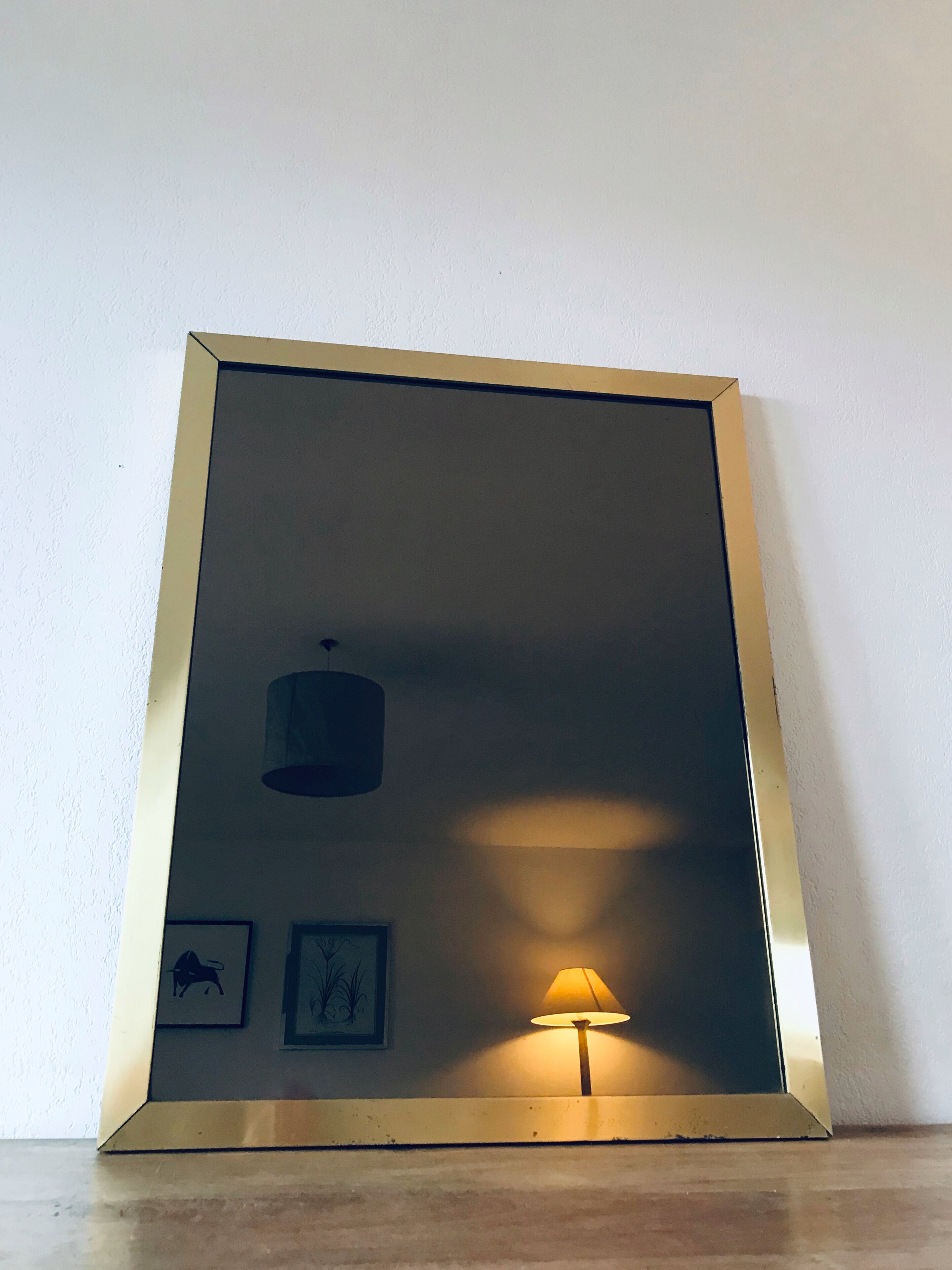 Italian brass mirror and smoked glass - 90x70cm