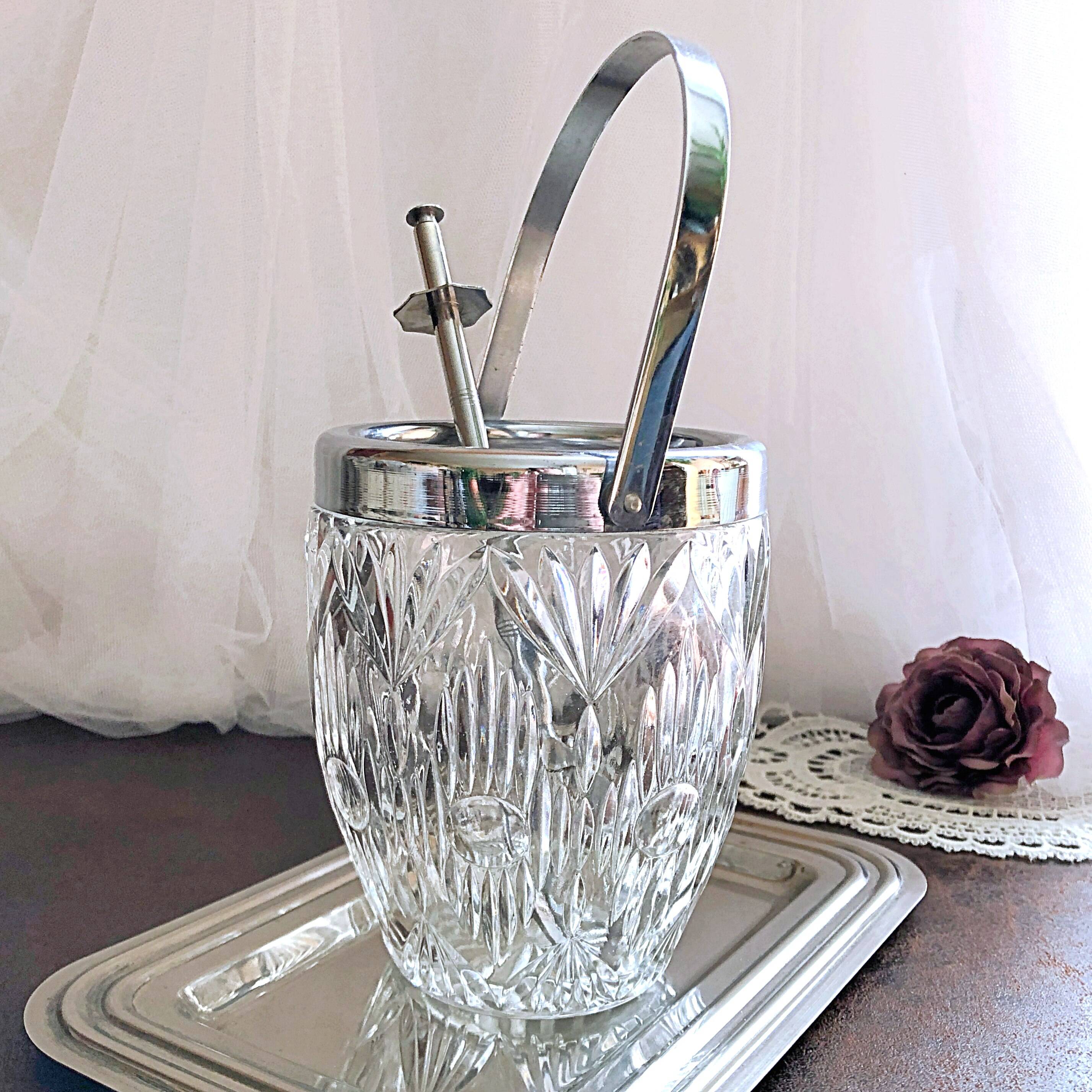 Seau à glace verre cristallin texturé avec pince à glaçons