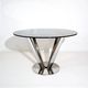 Vintage round dining table by Carlo Bartoli, smoked glass and polished chrome, Italy, 1970s.
