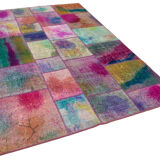 Handwoven Oriental Overdyed 168 cm x 245 cm Multicolor Patchwork Carpet