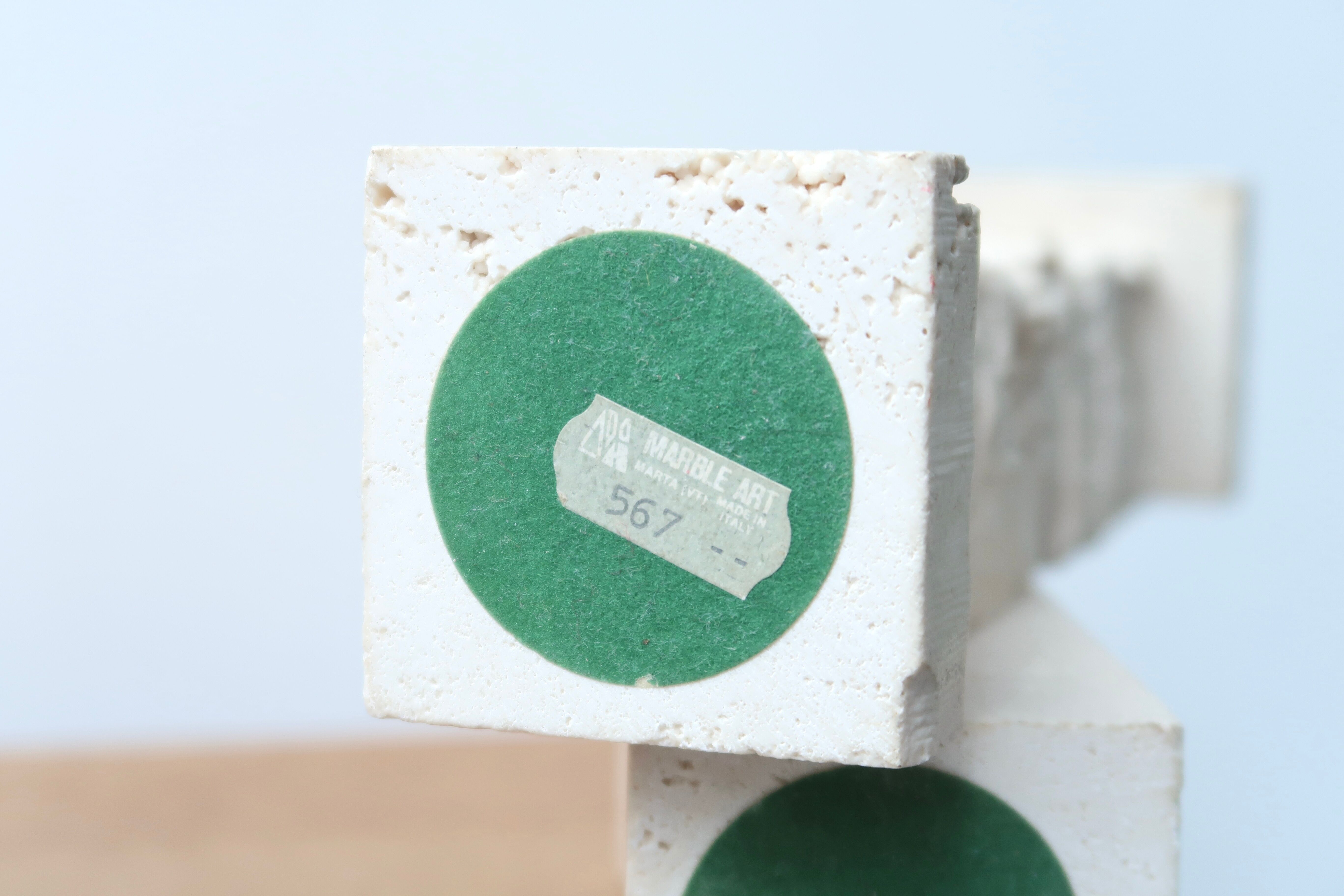 Set of 3 travertine column candlesticks Marble Art Marta, 70s