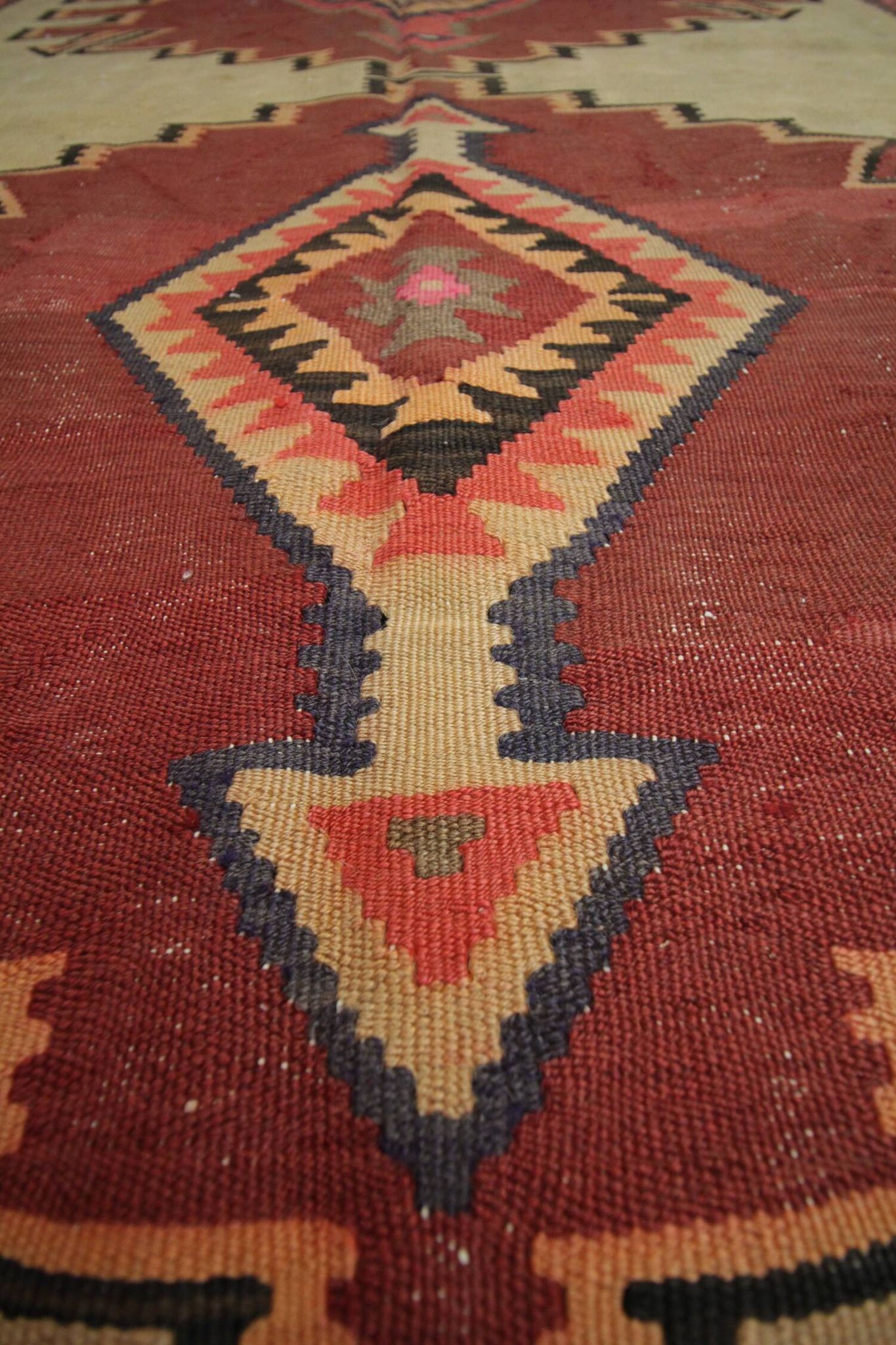 Vintage Kilim Rug 1980s Beige Terracotta Wool Flatweave 290 x 175 cm