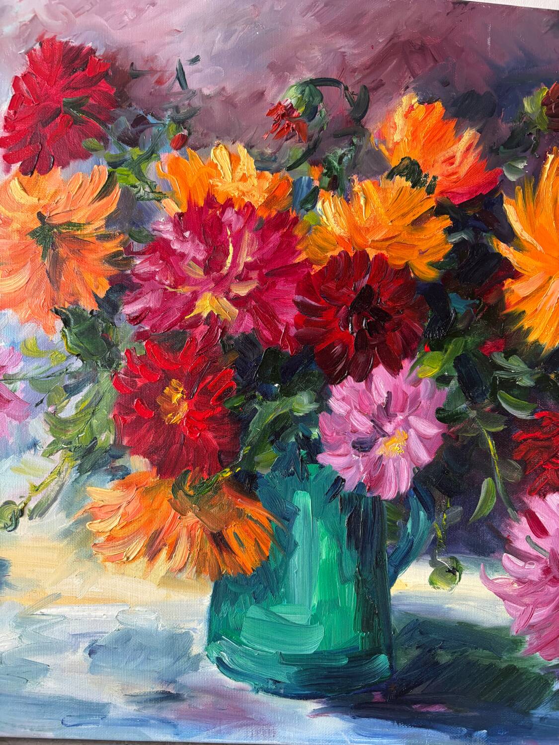 Oil on canvas "Dahlias", 1990s