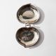 Vintage 1960s silver-plated catchall, double heart shell with ring handle.