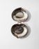 Vintage 1960s silver-plated catchall, double heart shell with ring handle.