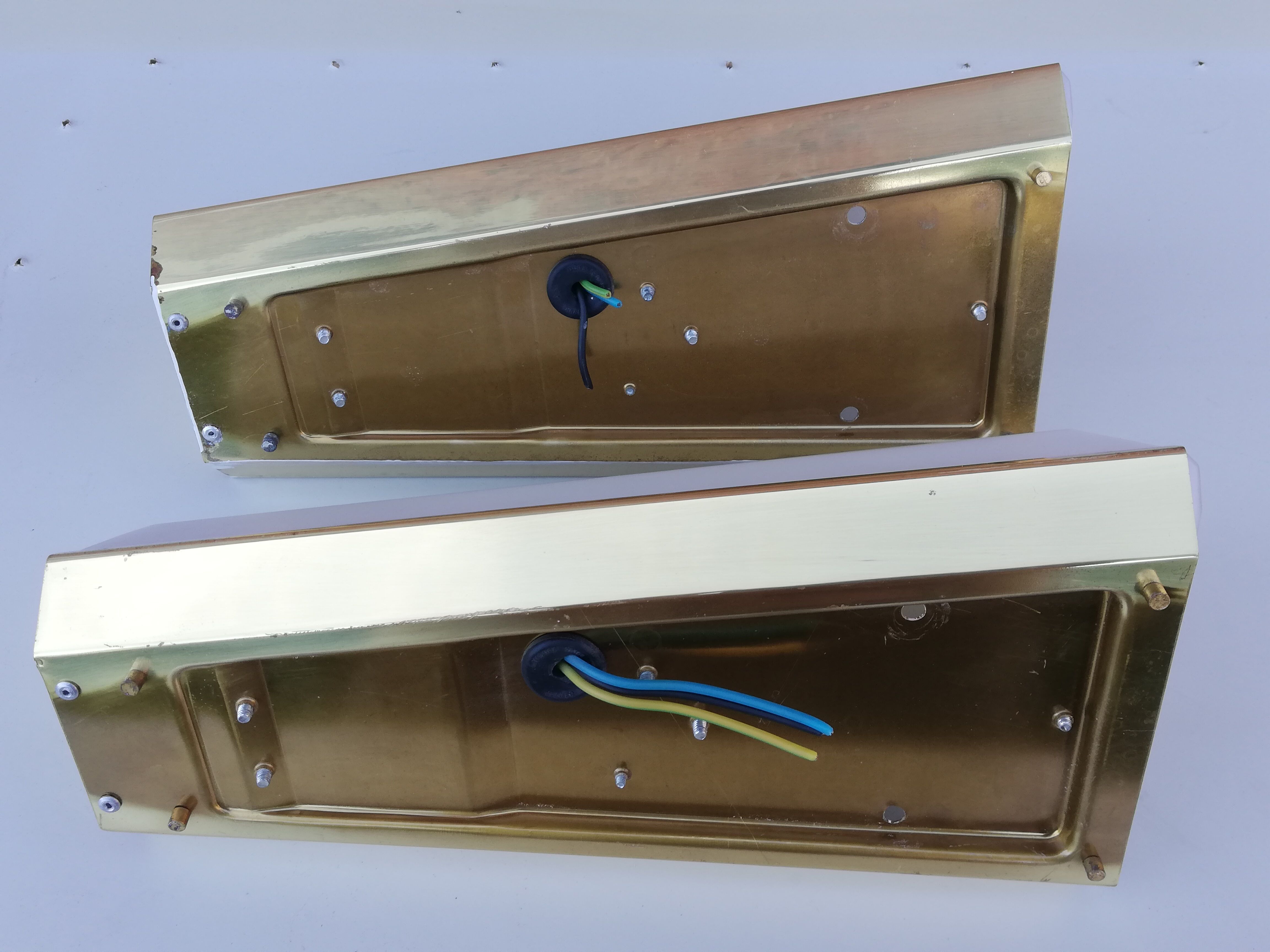 Pair of Limburg glass and brass wall lamps, 1970