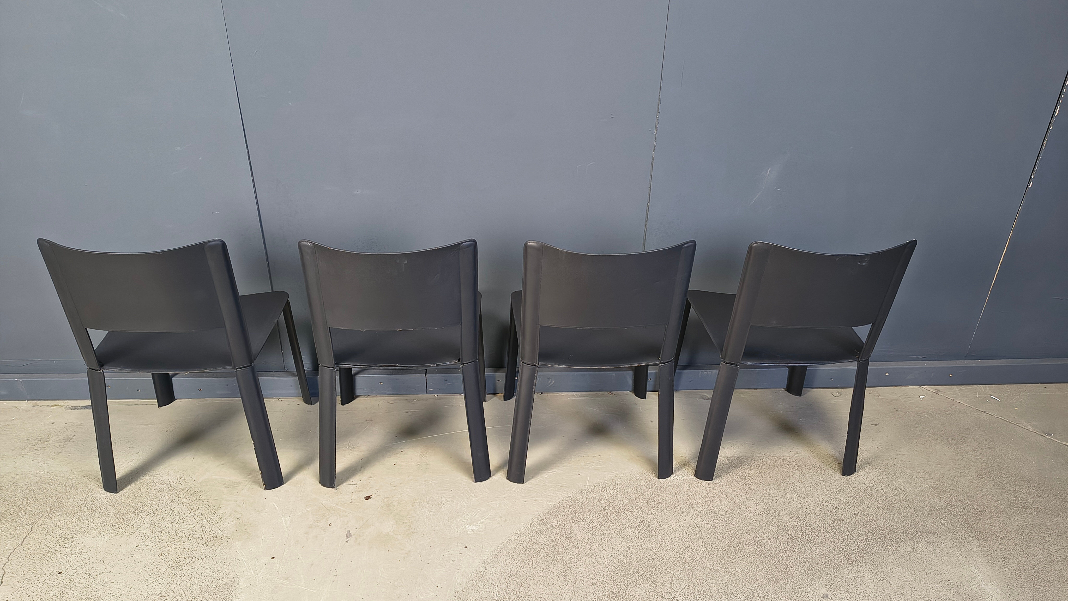 Vintage black leather dining chairs, Italy, 1980s