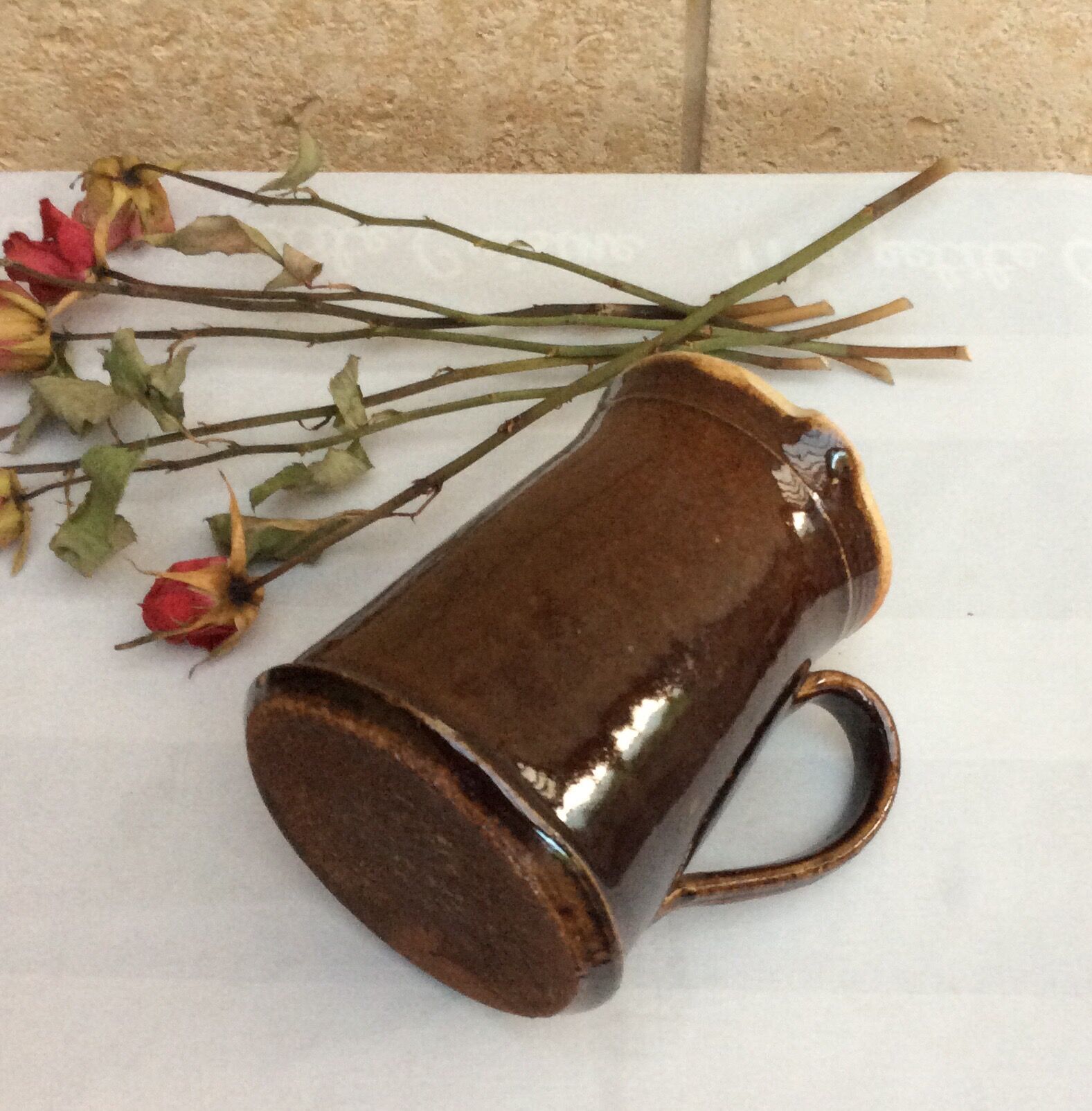 Old pitcher with glazed sandstone spout - 50s