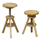 2 wooden screw stools