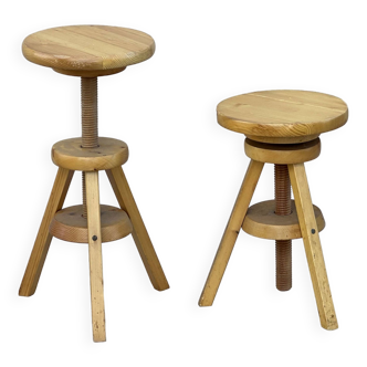 2 wooden screw stools