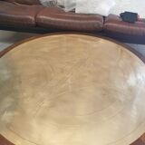 Vintage round coffee table in rosewood and brass
